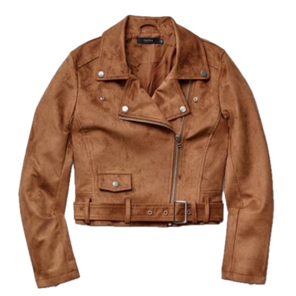 ARITZIA TALULA Morton Faux Suede Moto Jacket XS Caramel Cropped - Picture 2 of 10